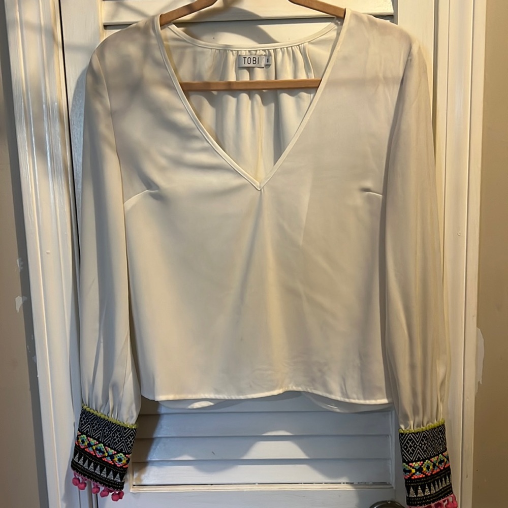 White Top with Embroidered cuff